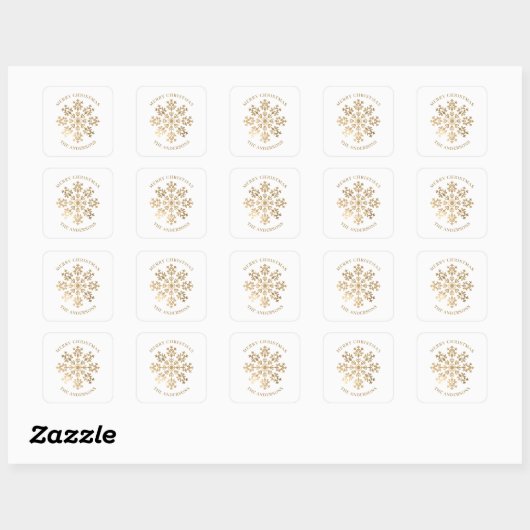 Gold Snowflake kerst Vierkante Sticker (Vel)