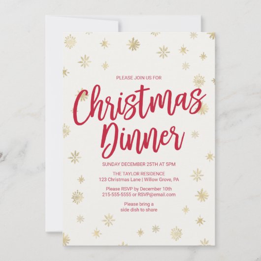 Gold Snowflake-kerstdiner Kaart (Voorkant)