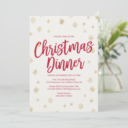 Gold Snowflake-kerstdiner Kaart (Staand voorkant)