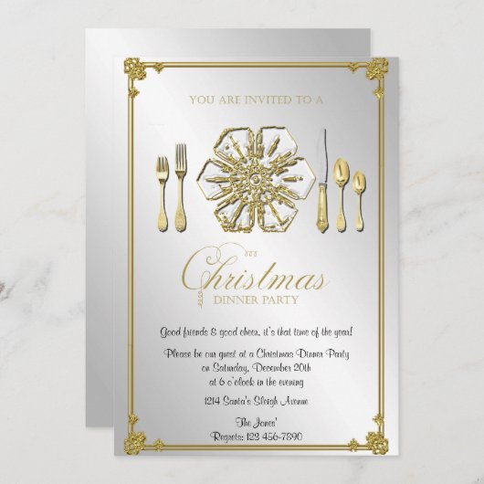 Gold Snowflake kerstfeest Kaart (Voorkant / Achterkant)