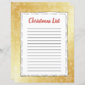 Gold Snowflake kerstmis BG Santa Wish List (Voorkant / Achterkant)