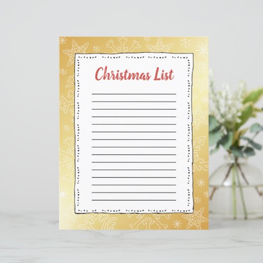 Gold Snowflake kerstmis BG Santa Wish List (Staand voorkant)