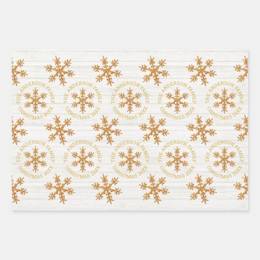 Gold Snowflake Kerstvakantie Uw foto's Inpakpapier Vel (Voorkant 2)