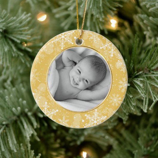 Gold Snowflake Lijst Fotosjabloon Keramisch Ornament (Boom)