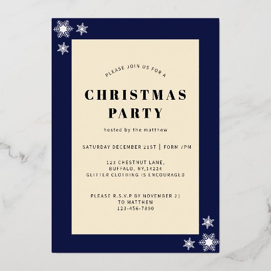 Gold Snowflake Lijst Vakantie Uitnodiging Kaart (Achterkant)