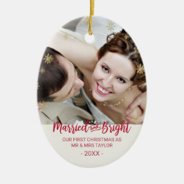 Gold Snowflake Married en Bright Pas getrouwd Holi Keramisch Ornament