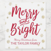 Gold Snowflake Merry en heldere kerst Wijn Etiket (Enkel label)