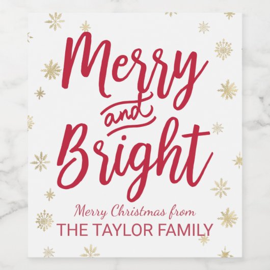 Gold Snowflake Merry en heldere kerst Wijn Etiket (Enkel label)