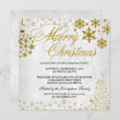 Gold Snowflake Merry kerstfeestelijke uitnodiging (Voorkant / Achterkant)