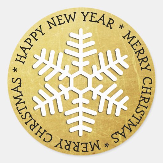 Gold Snowflake Merry kerstSticker Ronde Sticker (Voorkant)