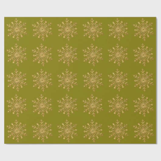 Gold Snowflake Olive Wrapping Paper Cadeaupapier (Vlak)