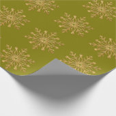 Gold Snowflake Olive Wrapping Paper Cadeaupapier (Hoek)