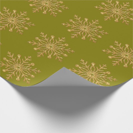 Gold Snowflake Olive Wrapping Paper Cadeaupapier (Hoek)
