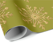 Gold Snowflake Olive Wrapping Paper Cadeaupapier (Rol Hoek)