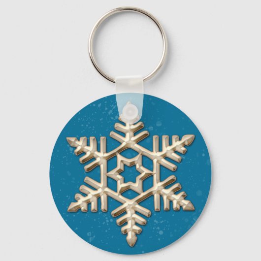 Gold Snowflake op Blue Holiday Sleutelhanger (Voorkant)