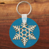 Gold Snowflake op Blue Holiday Sleutelhanger (Voorkant)