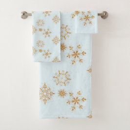 Gold Snowflake op het Frosty Blue-kerstpatroon Bad Handdoek