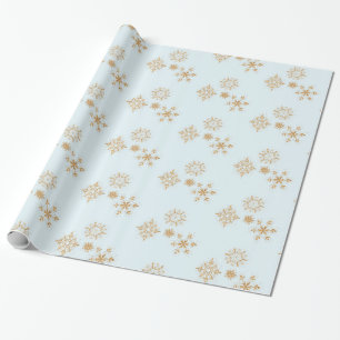 Gold Snowflake op het Frosty Blue-kerstpatroon Cadeaupapier