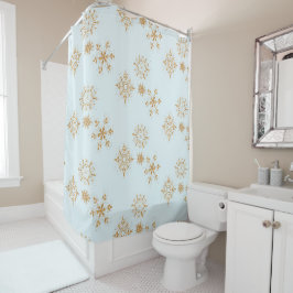 Gold Snowflake op het Frosty Blue-kerstpatroon Douchegordijn