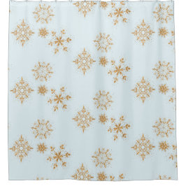 Gold Snowflake op het Frosty Blue-kerstpatroon Douchegordijn