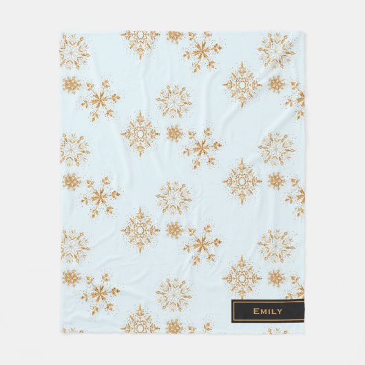 Gold Snowflake op het Frosty Blue-kerstpatroon Fleece Deken (Voorkant)