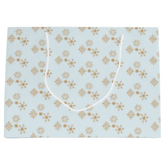 Gold Snowflake op het Frosty Blue-kerstpatroon Groot Cadeauzakje (Voorkant)