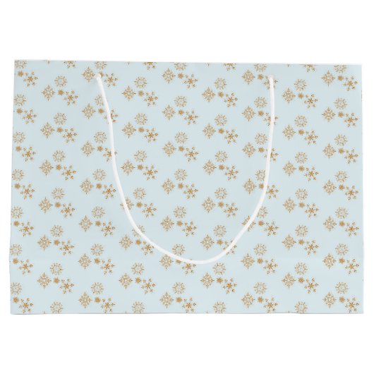 Gold Snowflake op het Frosty Blue-kerstpatroon Groot Cadeauzakje (Achterkant)