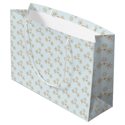 Gold Snowflake op het Frosty Blue-kerstpatroon Groot Cadeauzakje (Achterkant Gekanteld)