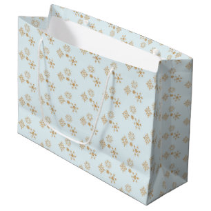 Gold Snowflake op het Frosty Blue-kerstpatroon Groot Cadeauzakje