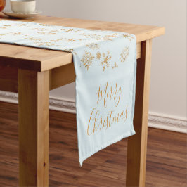 Gold Snowflake op het Frosty Blue-kerstpatroon Korte Tafelloper