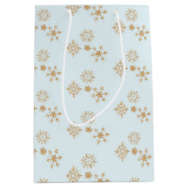 Gold Snowflake op het Frosty Blue-kerstpatroon Medium Cadeauzakje
