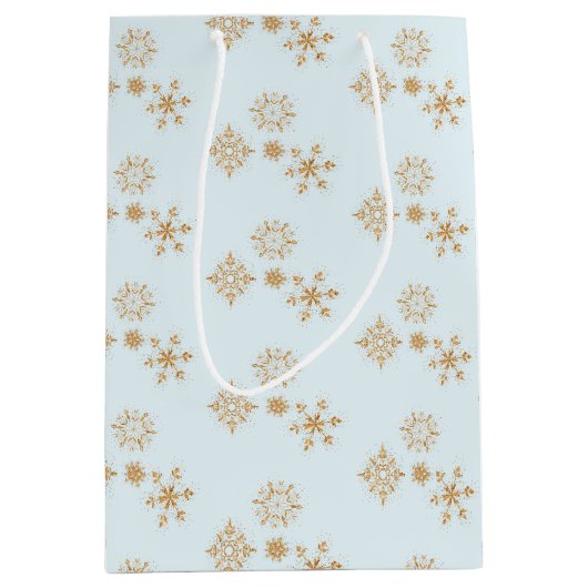 Gold Snowflake op het Frosty Blue-kerstpatroon Medium Cadeauzakje (Voorkant)
