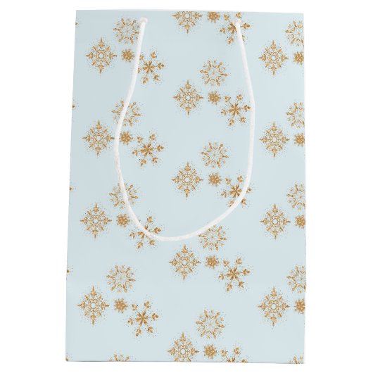Gold Snowflake op het Frosty Blue-kerstpatroon Medium Cadeauzakje (Achterkant)