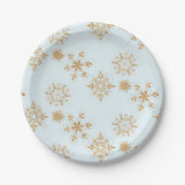 Gold Snowflake op het Frosty Blue-kerstpatroon Papieren Bordje (Voorkant)