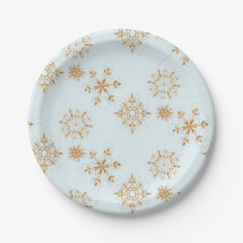 Gold Snowflake op het Frosty Blue-kerstpatroon Papieren Bordje