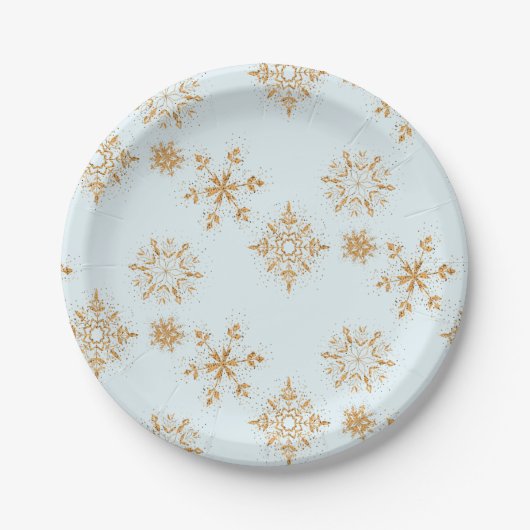 Gold Snowflake op het Frosty Blue-kerstpatroon Papieren Bordje (Voorkant)