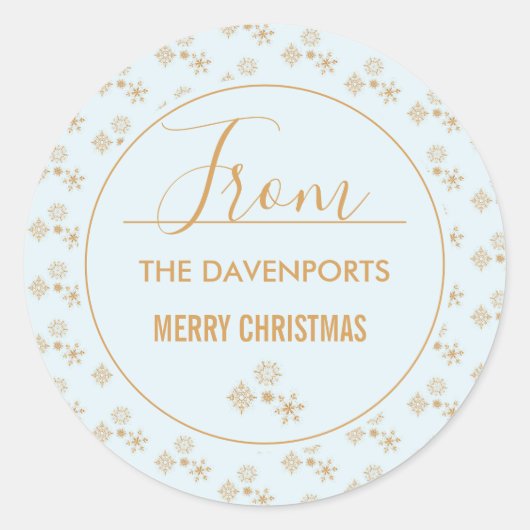 Gold Snowflake op het Frosty Blue-kerstpatroon Ronde Sticker (Voorkant)