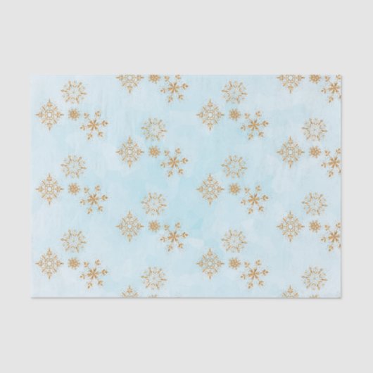 Gold Snowflake op het Frosty Blue-kerstpatroon Tissuepapier (Voorkant)