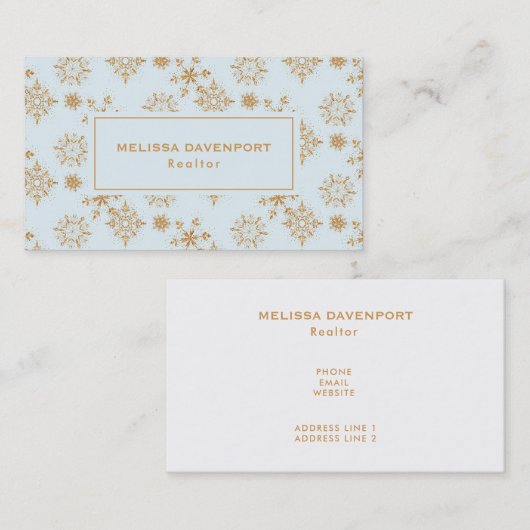 Gold Snowflake op het Frosty Blue-kerstpatroon Visitekaartje (Voorkant / Achterkant)