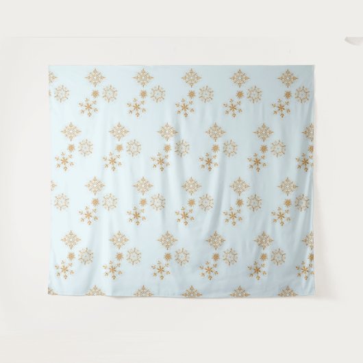 Gold Snowflake op het Frosty Blue-kerstpatroon Wandkleed (Voorkant (horizontaal))