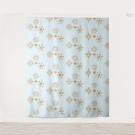 Gold Snowflake op het Frosty Blue-kerstpatroon Wandkleed