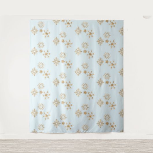 Gold Snowflake op het Frosty Blue-kerstpatroon Wandkleed (Voorkant)