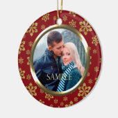 Gold Snowflake op Red Holiday Sjabloon Keramisch Ornament (Links)