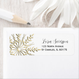 Gold Snowflake op White Return Address Etiket
