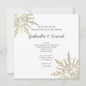Gold Snowflake op White Winter Engagement Party Kaart (Voorkant)