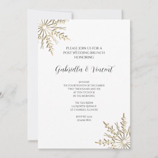 Gold Snowflake op White Winter Post Wedding Brunch Kaart (Voorkant)