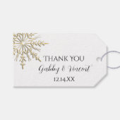 Gold Snowflake op White Winter Weddenschap Favor T Cadeaulabel (Voorkant (Horizontaal))