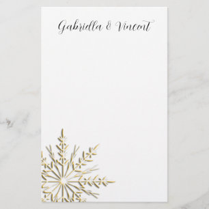 Gold Snowflake op White Winter Wedding Briefpapier