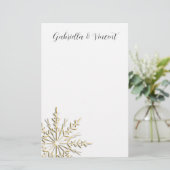 Gold Snowflake op White Winter Wedding Briefpapier (Staand voorkant)