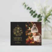 Gold Snowflake Ornament Holiday Foto Briefkaart (Staand voorkant)